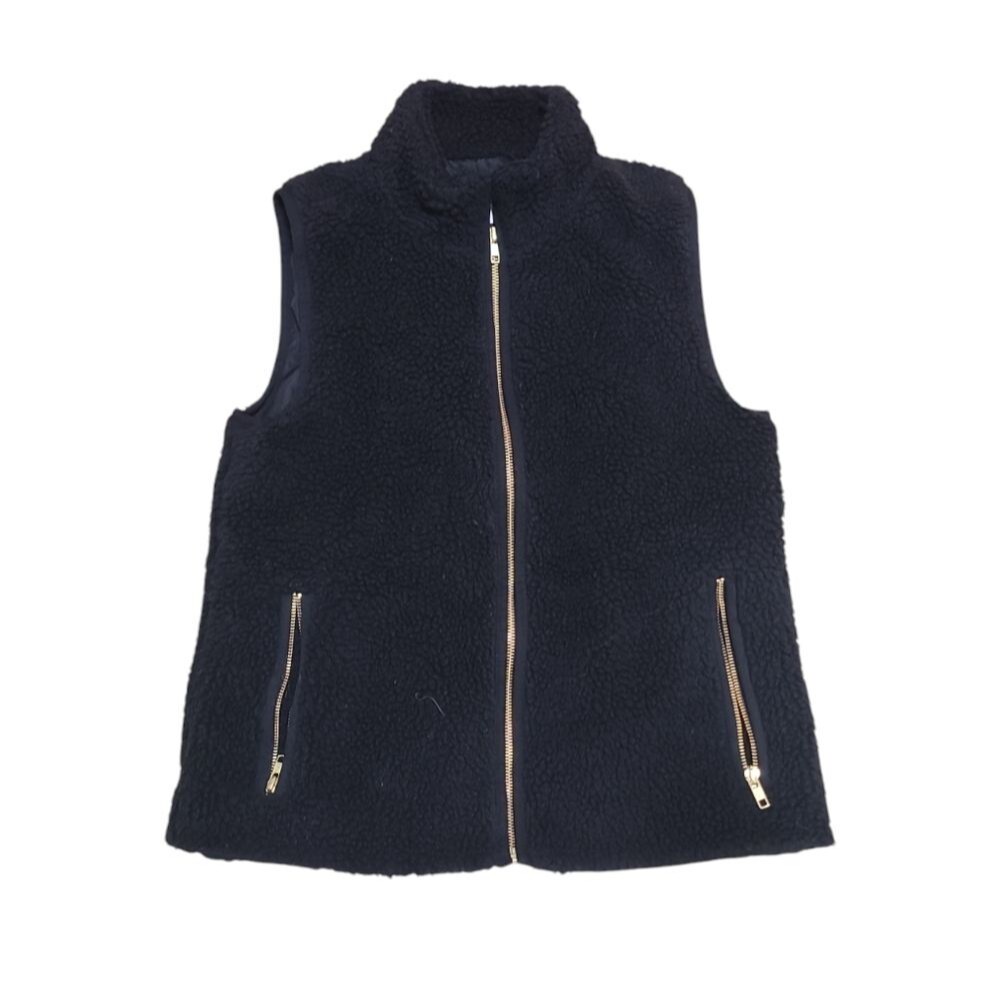 . Crew Vest Womens Small Black Sherpa Fleece Mock Neck Gilet H1197 Casual - Picture 2 of 8